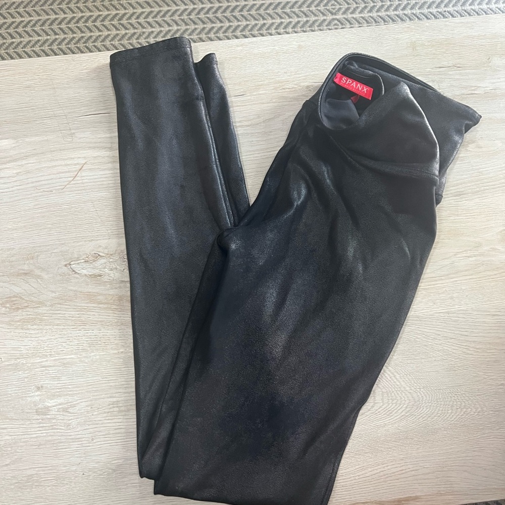 SPANX Faux Leather Jet Black Leggings - Picture 2 of 4
